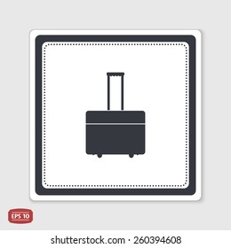 Suitcase on wheels for travel. Flat design style. Made vector illustration. Emblem or label with shadow.