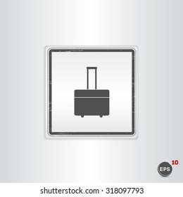 Suitcase on wheels for travel. Flat design style. Made vector illustration. Emblem or label with shadow.