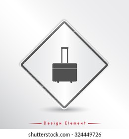 Suitcase on wheels for travel. Flat design style. Made vector illustration. Emblem or label with shadow.
