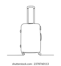 Suitcase one continuous line art drawing. Vector illustration isolated on white background. Minimalist design handdrawn.