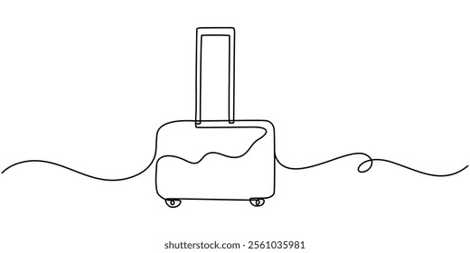 Suitcase one continuous line art. Luggage drawing travel symbol. Vector illustration hand drawn editable stroke, Suitcase on wheels for traveling in continuous drawing style with one editable line. 