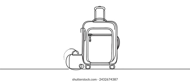 Koffer eine durchgehende Linie. Koffer auf Rädern für eine Linie fahren. Reisetasche lineares Symbol.Eine Linie Zeichnung eines Koffers