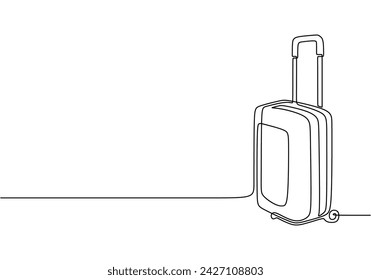 Suitcase one line drawing. Travel concept of luggage bag isolated on a white background.