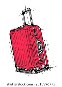 Suitcase one line drawing. Travel concept of luggage bag isolated on a white background.