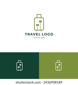 Suitcase with palm logo, travel concept