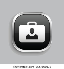 suitcase person icon design. Glossy Button style rounded rectangle isolated on gray background.. Vector illustration