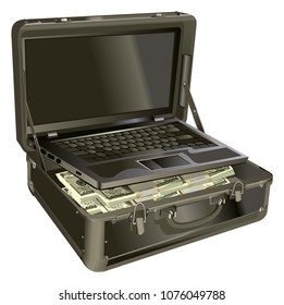 Suitcase with pile of dollars. Opened silver case with money. Better to have bank account. Part of city budget.