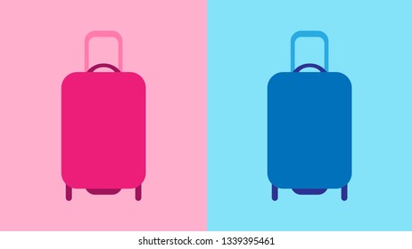 Suitcase in pink and blue colors in a flat style.