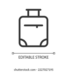 Suitcase pixel perfect linear ui icon. Package with traveler belongings. Luggage for journey. GUI, UX design. Outline isolated user interface element for app and web. Editable stroke. Arial font used
