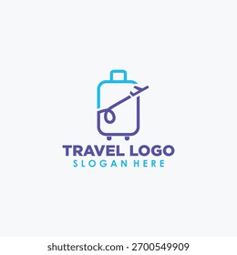 Koffer und Flugzeug Logo Design Vektor, Reise Logo Design Vorlage