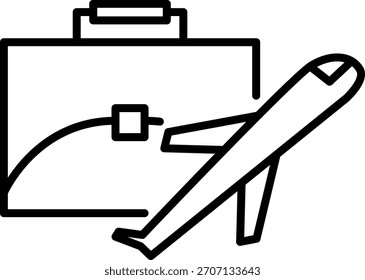 Mala e um avião em trajetória de voo, combinando elementos de bagagem e de viagem aérea.