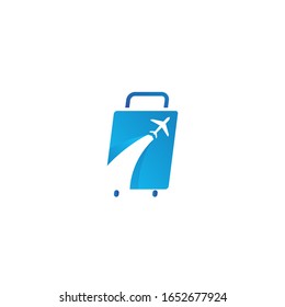 Suitcase with plane for transport or travel logo design