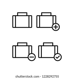 suitcase, plus, check, minus sign icons. Element of outline button icons. Thin line icon for website design and development, app development