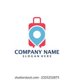 Suitcase with Point logo design vector. Suitcase logo design template concept