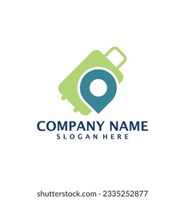 Suitcase with Point logo design vector. Suitcase logo design template concept