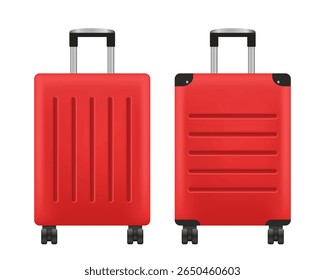 Suitcase. Red suitcase for travel. Vector 3d clipart isolated on white background.