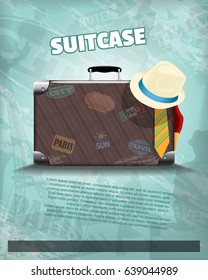 Suitcase retro poster vector illustration