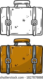 Suitcase. Set of brown, black and white Travel bag. Business briefcase. Icon of tour for the app. Sketch doodle cartoon illustration