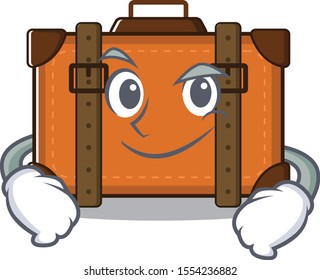 suitcase smirking in the cartoon with mascot