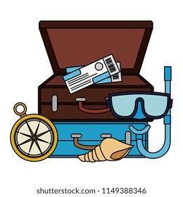 suitcase with snorkel and compass
