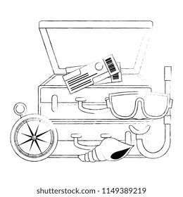 suitcase with snorkel and compass