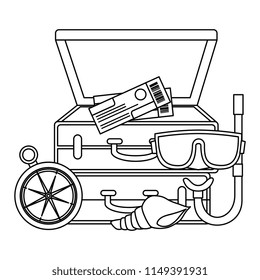 suitcase with snorkel and compass