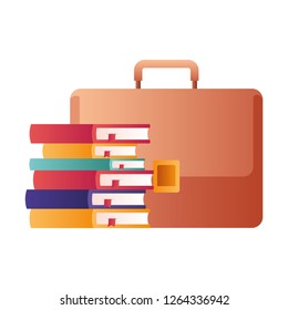 suitcase with stack of books isolated icon