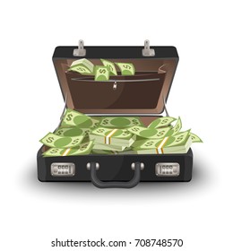 Suitcase staffed by dollar banknotes, leather case with cash