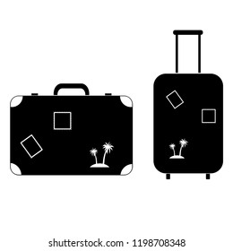 Suitcase with stamps for travel icon, logo on white background