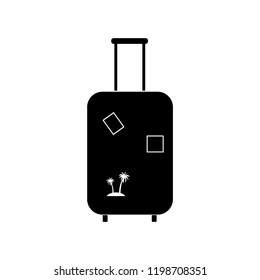 Suitcase with stamps for travel icon, logo on white background