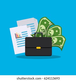 suitcase with statistic documents and bills money