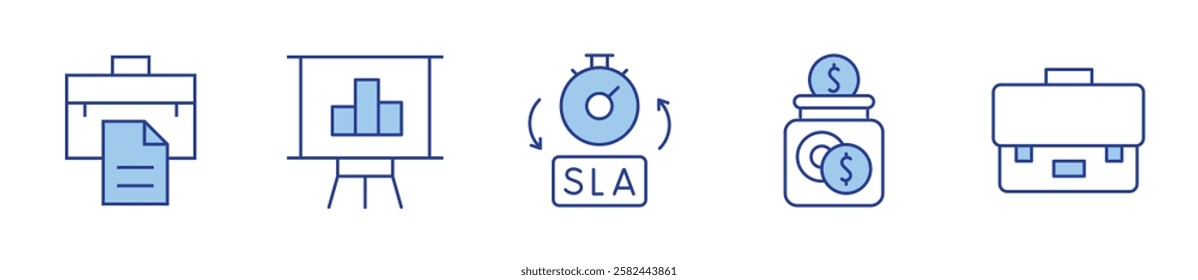 suitcase, statistics, sla, savings, briefcase. Icon vector illustration. Line Duotone style. Editable stroke.