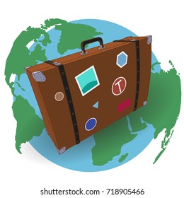 Suitcase with stickers three-dimensional image. World Tourism Day