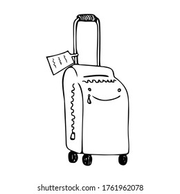 Suitcase stile doodle isolated on white background - vector illustration. Icon logo tourism, vacation summer concept