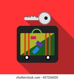 Suitcase in storage box icon in flat style with long shadow. Security symbol