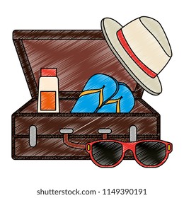 suitcase with summer hat and sunglasses