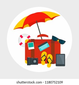 Suitcase summer travel concept background. Flat illustration of suitcase summer travel vector concept background for web design
