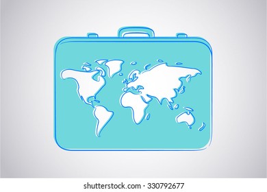 Suitcase that has a drawing of a map drawndsc