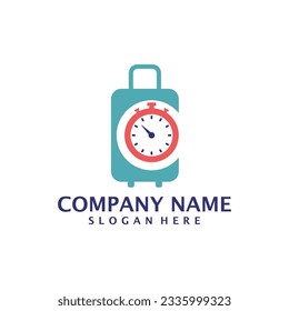 Suitcase with Time logo design vector. Suitcase logo design template concept