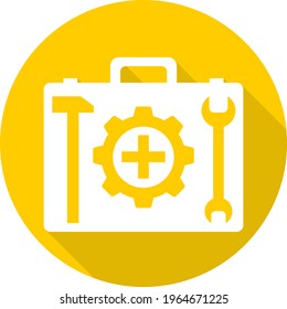 Suitcase with tools, suitcase yellow icon with tools. Vector illustration. Vector.