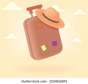 suitcase with tourist hat icon