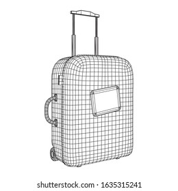 Suitcase tourist travel bag. Vacation luggage travelling trip concept. Wireframe low poly mesh vector illustration.