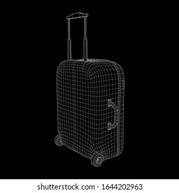 Suitcase tourist travel bag. Vacation luggage travelling trip concept. Wireframe low poly mesh vector illustration.