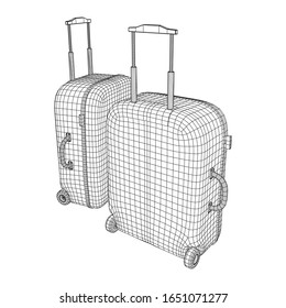 Suitcase tourist travel bag. Vacation luggage travelling trip concept. Wireframe low poly mesh vector illustration.