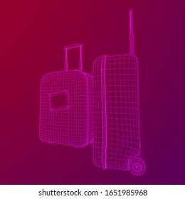 Suitcase tourist travel bag. Vacation luggage travelling trip concept. Wireframe low poly mesh vector illustration.