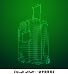 Suitcase tourist travel bag. Vacation luggage travelling trip concept. Wireframe low poly mesh vector illustration.