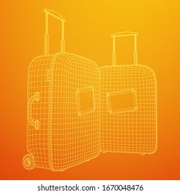 Suitcase tourist travel bag. Vacation luggage travelling trip concept. Wireframe low poly mesh vector illustration.