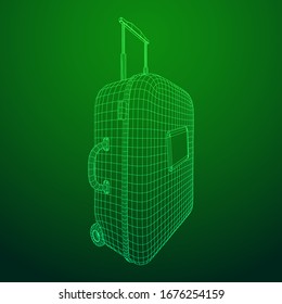 Suitcase tourist travel bag. Vacation luggage travelling trip concept. Wireframe low poly mesh vector illustration.