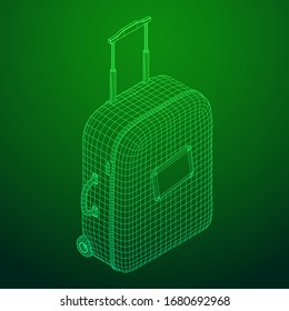 Suitcase tourist travel bag. Vacation luggage travelling trip concept. Wireframe low poly mesh vector illustration.