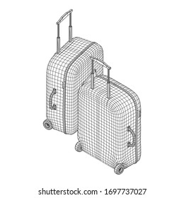 Suitcase tourist travel bag. Vacation luggage travelling trip concept. Wireframe low poly mesh vector illustration.